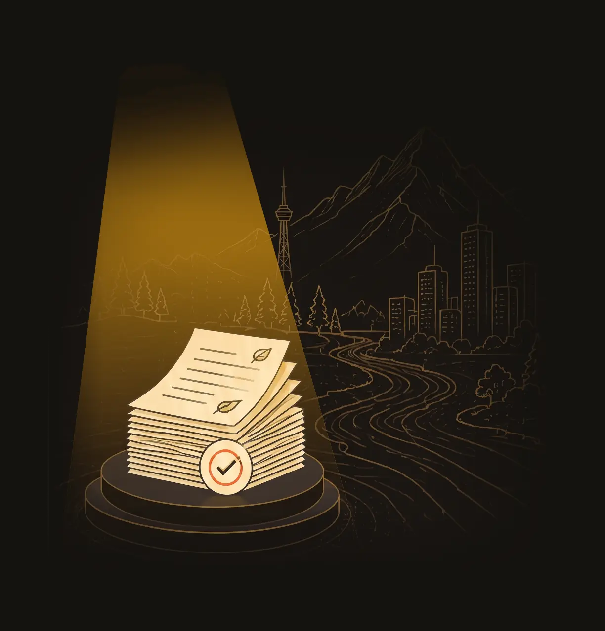 PaperBreak spotlight illuminating project documents