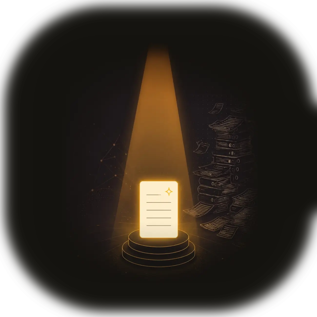 AI agent illuminating a stack of documents